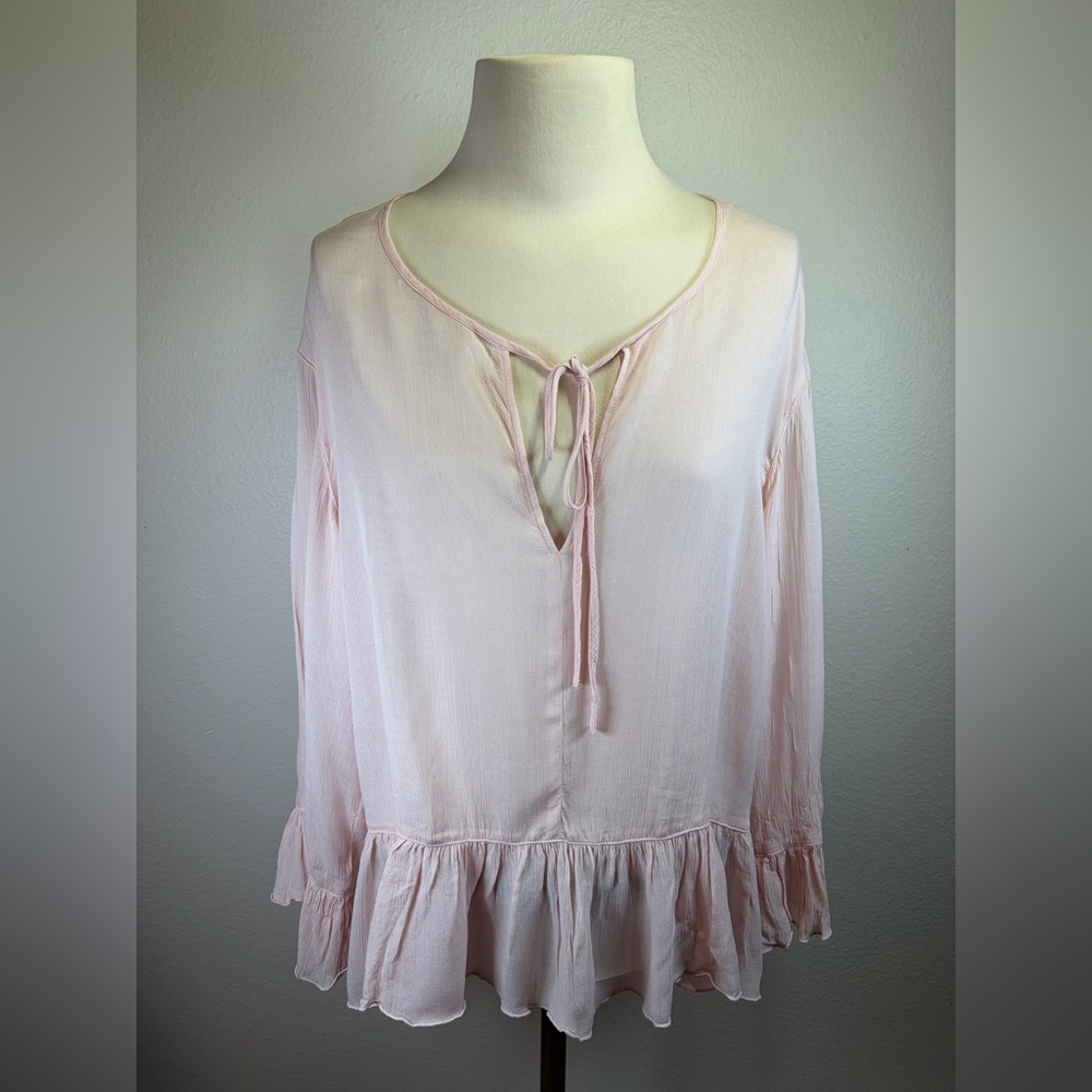 DKNY Jeans Women’s Light Pink Flow Quarter Sleeve Peasant Blouse - Size L